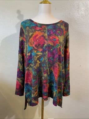 Habitat Artwear Colorful Stretch Knit Swing Top Long Sleeve Multicolor Size L